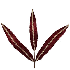 32.5” SEQUINE STRIPE VELVET FEATHER LEAF SPRAY- DEEP RED