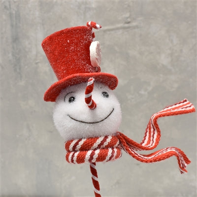 JOYOUS GLITTERED SNOWMAN PICK - RED WHITE 18.5"