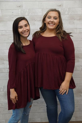 Dark Burgundy Quarter Length Sleeve Ruffle Shirt