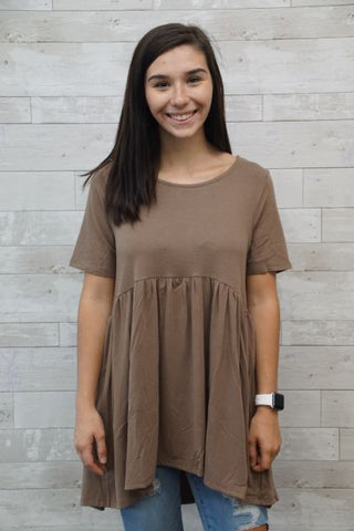 Mocha Baby Doll Ruffle Top