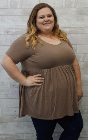 Mocha Baby Doll Ruffle Top