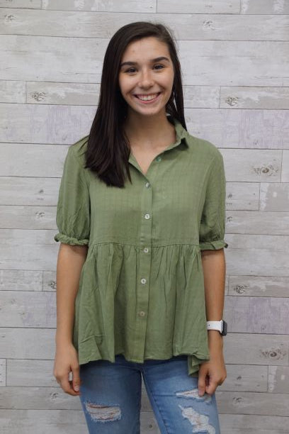 Green Button down Linen Top