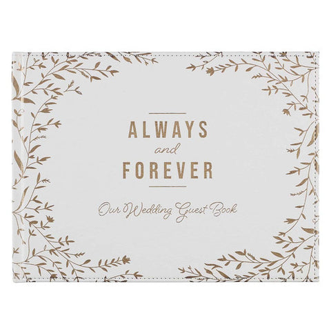 Always and Forever Medium White and Gold Faux Leather Wedding Guest Book