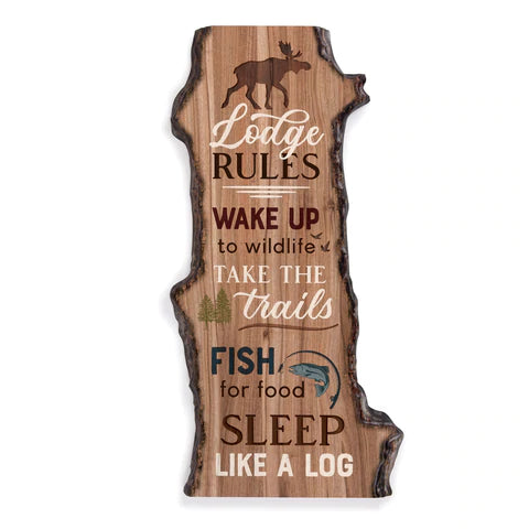 LODGE RULES WAKE UP TO WILDLIFE TAKE THE TRAILS BARKY SIGN