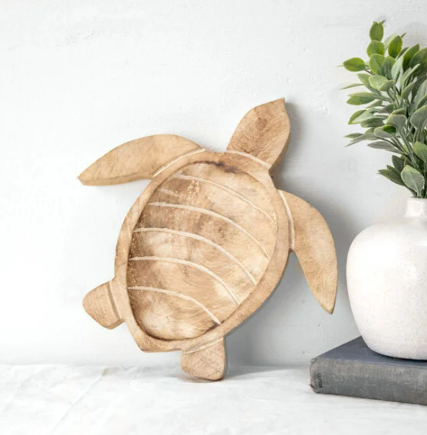 10" CARVED WOOD TURTLE