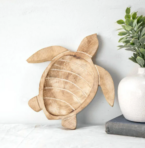 10" CARVED WOOD TURTLE