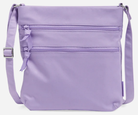 Triple Zip Hipster Crossbody Bag Recycled Cotton Lavender Petal