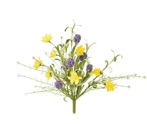 16” POM POM BLOSSOM GRASS SPRAY - YELLOW/PURPLE