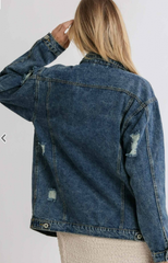 Acid Washed Distressed Denim Jacket with Pockets