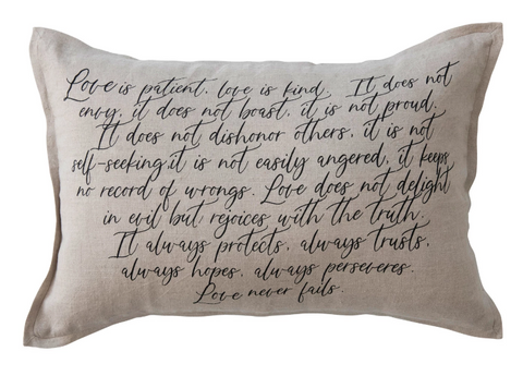 Linen Printed Lumbar Pillow "Love is…", Polyester Fill