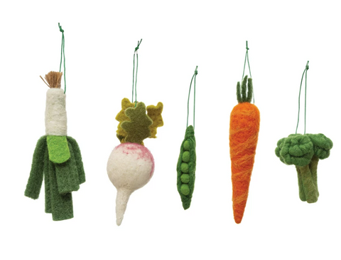 3"H - 7"H Wool Felt Vegetable Ornament, 5 Styles