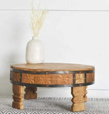 15 x 7" CARVED WOOD STOOL