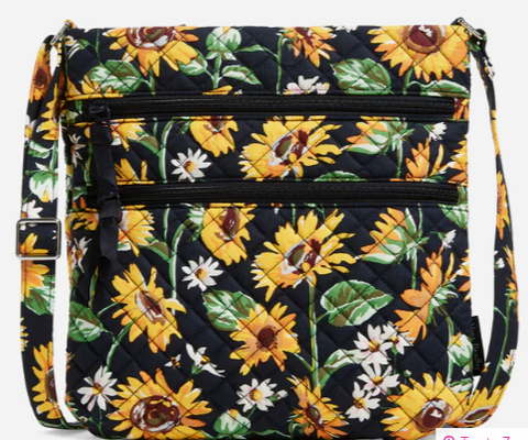 Triple Zip Hipster Crossbody Bag Sunflowers
