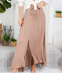 SMOCKED DRAWSTRING MAXI SKIRT-Mocha