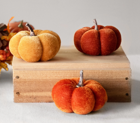 SET /3 WARM COLORED MINI VELVET PUMPKINS