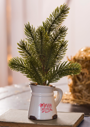10" Mini Pine Tree Décor in Ceramic Pitcher