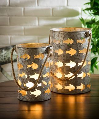 Set of 2 Metal Lanterns with Jute