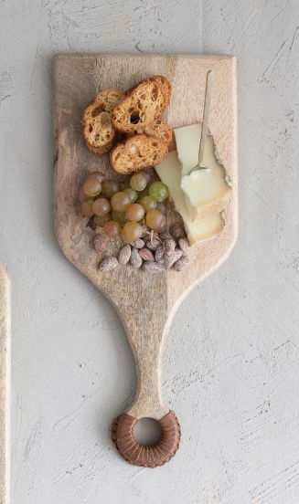 Mango Wood Cheese/Cutting Board w/ Braided Leather Handle