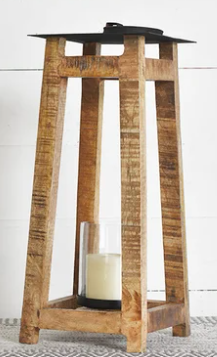 20" IRON & MANGO WOOD LANTERN