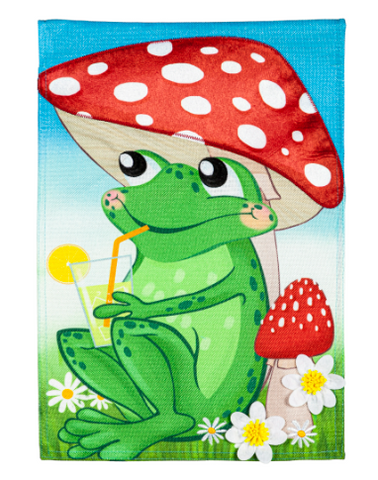 Frog Under Mushroom Garden Burlap Flag