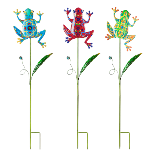 36" Talavera Frog Garden Stake, 3 Asst
