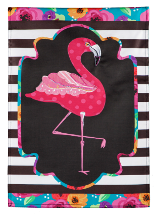 Flamingo Stripes and Flowers Garden Applique Flag