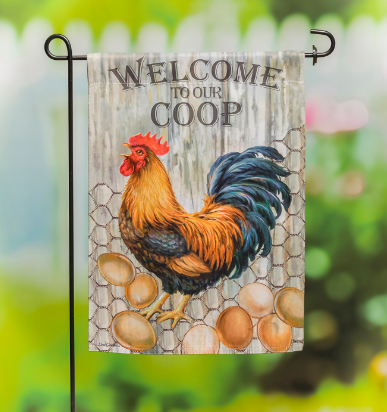 Welcome to Our Coop Garden Suede Flag