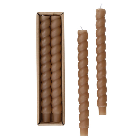 Unscented Twisted Taper Candles in Box, Set of 2-Taupe