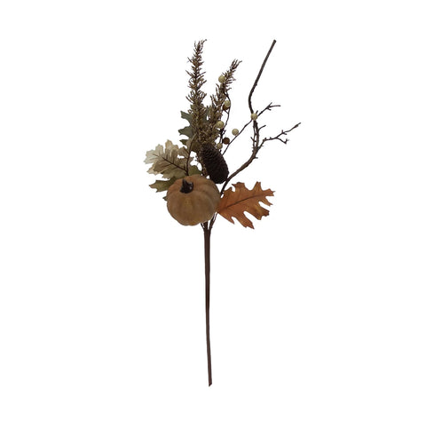 22"H Faux Twig and Oak Leaf Pick with Pumpkin, Pinecone and Berries, Multi Color