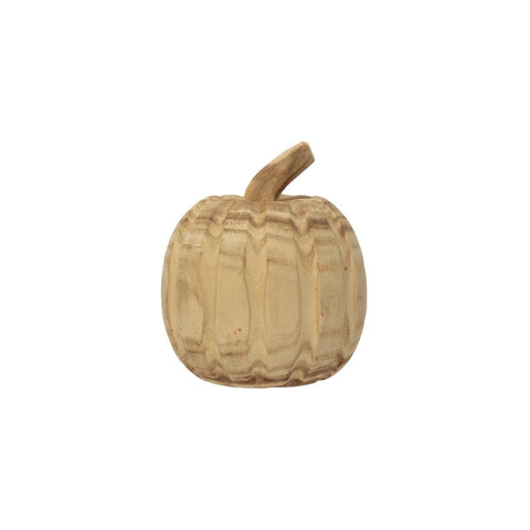 5" Round x 5"H Hand-Carved Paulownia Wood Pumpkin