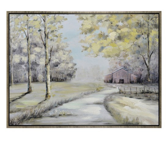 Hand Painted Landscape On Canvas With Champagne Gallery Frame