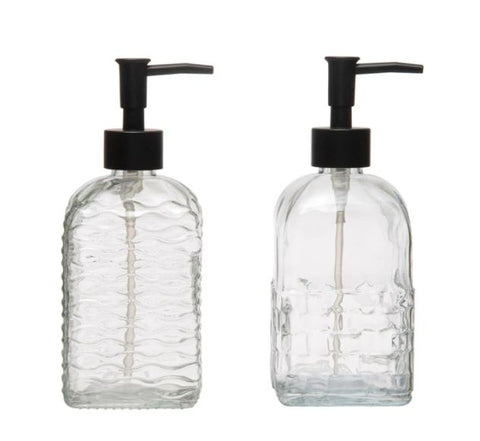 Embossed Glass Soap Dispenser with Pump