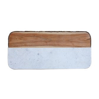 Marble & Mango Wood Cheese Board w/ Bark Edge