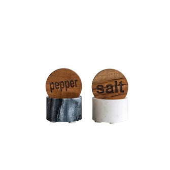 Round Marble Salt & Pepper Pot w/ Wood Lid