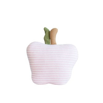 12"L x 12"H Cotton Knit Apple Shaped Pillow, Pink & White Stripes