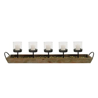 29-1/2"L Wood & Metal Votive Holder w/ 5 Glass Votives