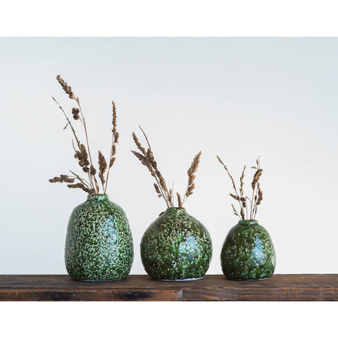 Distressed Terracotta Vases-Green