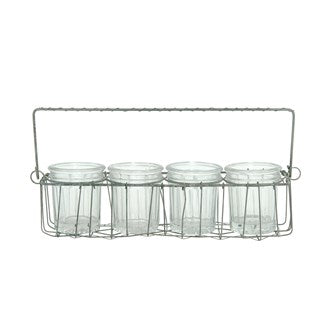 Wire Holder w/ 4 Glass Votives/Vases
