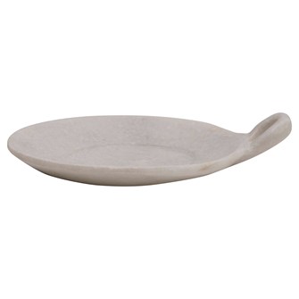 7"L x 6"W Marble Dish w/ Handle, White