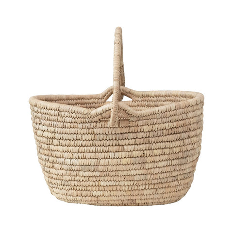 Oval Hand-Woven Grass & Date Leaf Basket with Handle