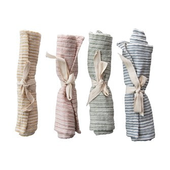 24"L x 10"W Woven Cotton Burp Cloth with Stripes, 4 Colors