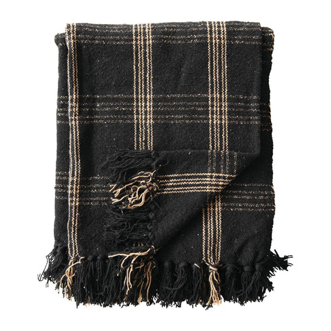 Woven Cotton Blend Throw with Fringe