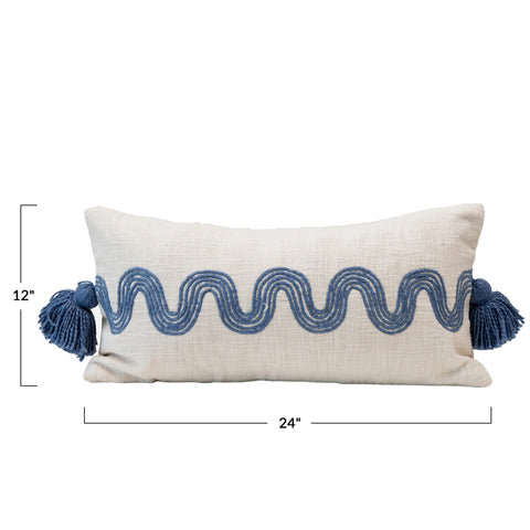 Lumbar Pillow with Embroidered Pattern and Tassels
