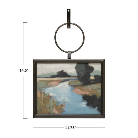 Metal Framed Landscape Wall Décor with Bracket