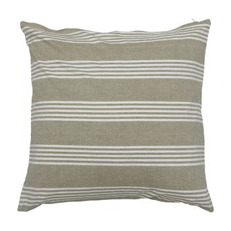 Square Woven Cotton Pillow w/ Stripes, Sage Color & White