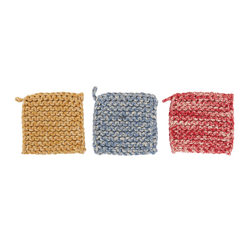 Melange Cotton Crocheted Pot Holder, 3 Colors