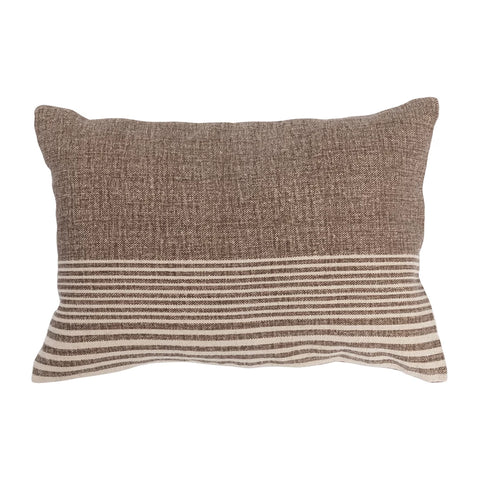 20" x 14" Cotton Blend Slub Lumbar Pillow with Stripes & Leather Tab