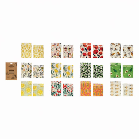 Reusable Fabric Beeswax Food Bags with Prints, Set of 2, 12 Styles