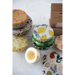 Reusable Fabric Beeswax Food Covers with Prints, Set of 2, 12 Styles