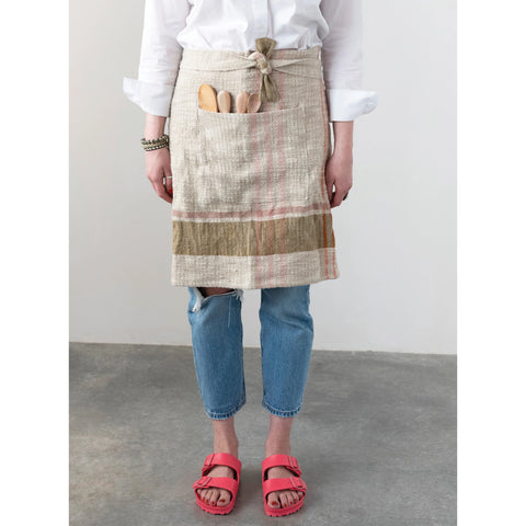 Woven Cotton and Linen Half Apron with Pocket